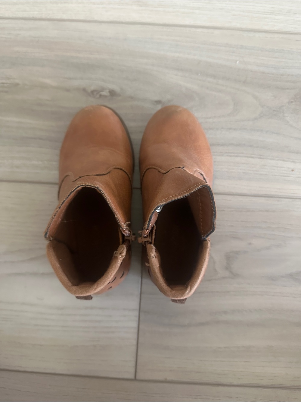 Kids Tan Leather-Look Ankle Boots